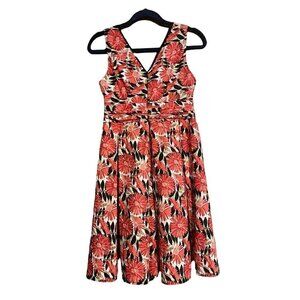 Robbie Bee 6P Petite Fit & Flare Dress, Red Floral. Sleeveless.